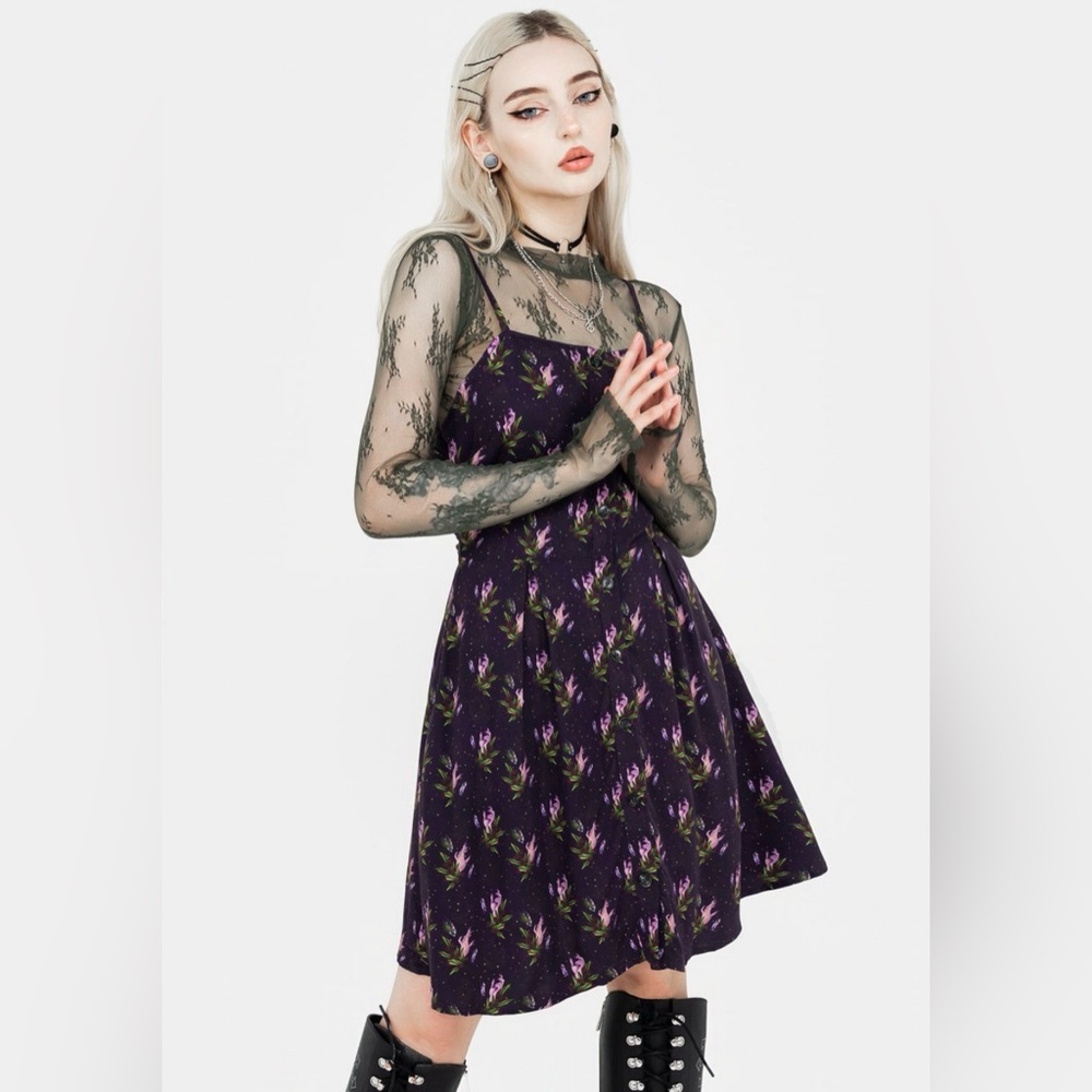 Purple Floral Slip Dress with Spaghetti Straps